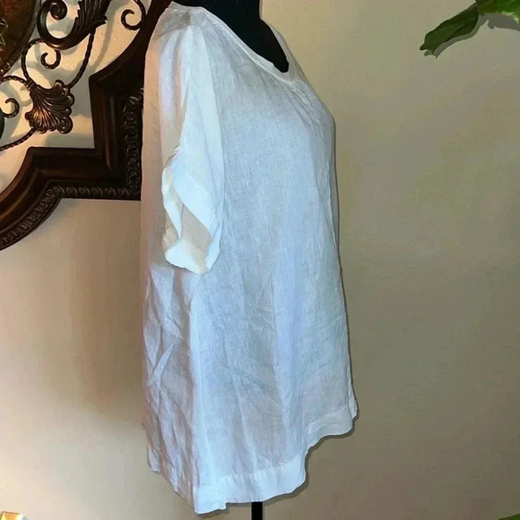 FLAX Women’s White 100% Linen Scoop Neck Pullover Top Tunic Large - Picture 6 of 14